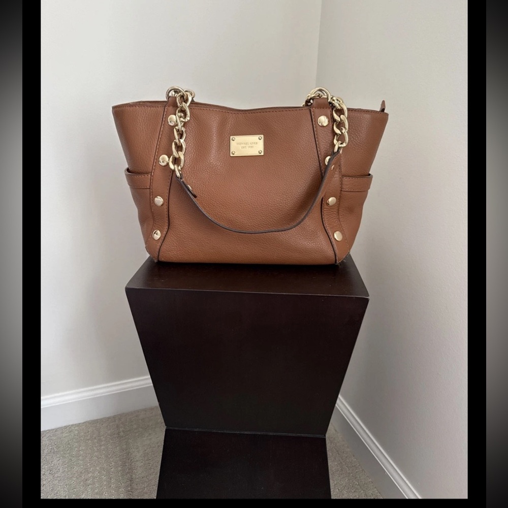 Vintage Michael Kors Delancey Tote Crossbody Shoulder Bag Tan Brown leather